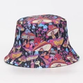 Fashionable bucket hat featuring a vibrant colorful mushroom print on a clean white background - M (56-58cm) / Colorful Mushroom Illustration (#16)