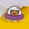 Cute brown bear in purple UFO acrylic brooch pin for girls' clothing and bags - 06 UFO Bear