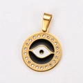 Pendentif œil porte-bonheur en acier doré avec émail et bordure de strass - Style Mauvais Œil Rond Bordure Dorée Minimaliste (Style 5)