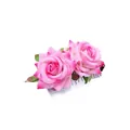 Pink and white gradient faux rose flower hair comb with green leaves for bohemian brides - FS11-4 Pink