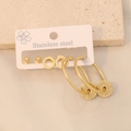 Three-pair gold stainless steel earring set with Greek key pendants and classic studs - Meander Pattern Style