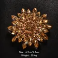 Golden sunflower crystal brooch with champagne rhinestones 6.7cm x 6.7cm size - Coffee