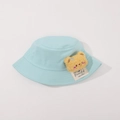 Light blue cotton baby bucket hat with a cute plush bear decor and stitched label - CM8008 Plush Doll Series / Lake Blue