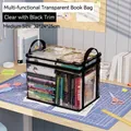 Medium size transparent PVC book storage bag with black handles, 32x24x25cm capacity - Medium / Transparent Black