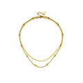 Collana a doppio strato in titanio dorato con catena a serpente piatta e catena con perline - Catena a serpente e a sfere a doppio strato / Collana d'Oro C209