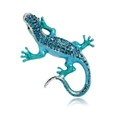 Spilla lucertola con cristalli blu e finitura argento su fondo bianco puro - Blu e Verde