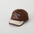 Close-up of retro letter embroidery and suede edging on child's baseball cap - 50-52cm / Coffee