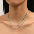 Double-layer silver stainless每個 steel necklace featuring snake chain and cube beads - Double Layer Silver Snake Chain with Cubes (O308)