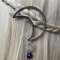 Silver crescent moon hair clip with star and purple crystal pendant on braided blonde hair - Moon Triple Goddess Amethyst Pendant