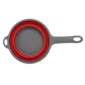 Red and grey foldable silicone colander with long handle and drainage holes - Small Round with Handle / Red