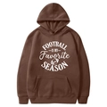 Brown fleece hoodie with drawstring and Football Is My Favorite Season letter print - S / Dark Brown-Football Is My Favorite Season