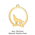 Golden stainless steel wolf silhouette ring pendant for DIY jewelry, size 20x23mm - Gold Wolf in Circle (5Pcs/Pack)