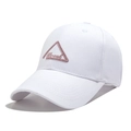 White cotton baseball cap featuring a pink triangle embroidery and curved brim - White