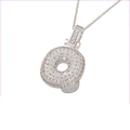 Hip-hop style bubble letter Q pendant in silver finish with pavé set zircons and box chain - Silver Q