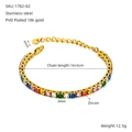 Bracciale tennis in acciaio inossidabile placcato oro 18k con zirconi arcobaleno da 4mm - Zirconia Colorata