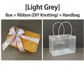 Handwoven seagrass gift box in light grey with silk ribbon and transparent tote bag - Light Gray (DIY Ribbon) + Handbag