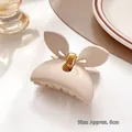 Elegante pinza per capelli color crema opaco con design a orecchie di coniglio e oro - Bianco Latte Farfalla