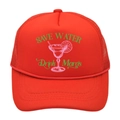 Red Save Water Drink Margs trucker hat with green text and margarita glass print - Adult - Adjustable / All Red