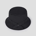 Detail of black nylon bucket hat featuring crossover straps and reinforced brim stitching - M (56-58cm) / Black