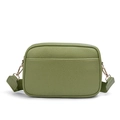 Litchi pattern PU leather crossbody bag in grass green with wide fabric strap - Green