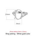 S925 sterling silver ring setting in white gold with 9x13mm oval stone mount - Platinum Plated (9*13mm)