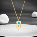 Golden heart necklace with blue evil eye pendant and three delicate feather charms - Gold