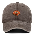 Brown washed cotton baseball cap with donut embroidery and curved brim for sun protection - Coffee