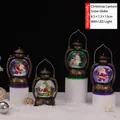 Vintage style Christmas lantern music box with Santa and snowman figurines and LED light - Vintage Bronze Christmas Lantern Style (2248)