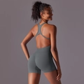 Combinaison de yoga gris foncé sans couture avec dos nu et coupe haute élasticité - Gris clair