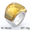 18k gold plated chunky ring with large amber yellow faceted glass stone, 18mm wide - Pale Yellow/Silver (KR37529-K)