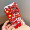 Red Lunar New Year hair accessories set with bow clips and lucky rabbit charms - Red Small Flower Hair Tie 12-Piece Set