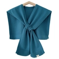 Knitted shawl in dark cyan finish with knot design on a wooden hanger - Lake Blue