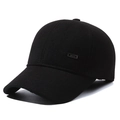 Herren Winter-Baseballkappe mit Fleece-Ohrenschutz und Sports-Metallemblem - Verstellbar / Sport Stickerei Schwarz