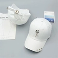 Stylish white baseball cap featuring metal star pendant and adjustable back strap - [five-pointed Star] White