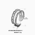 Anillo ajustable de acero inoxidable plateado con diseño de doble capa de eslabón y cuerda - Color Acero