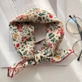 Floral cotton linen square scarf with red trim and vintage pattern for women - XY-1 Off-white Red Blue Floral