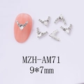 Detail view of V-shaped nail rhinestones with size dimensions 9x7mm and pink nail art sample - White Rhinestone Silver Base V-Shape Style (AM71)