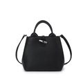 Black pebbled leather bucket bag with silver bamboo toggle and crossbody strap - Large / Black