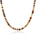 Bohemian beaded necklace with earthy tone stone discs and gold-plated metal spacers - Style 17 (Egg Yolk Stone) (6mm)