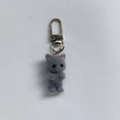 Y2K cute grey flocked kitten keychain charm with silver metal lobster clasp for bags - Keyring Buckle / Gray