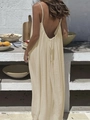 Detail of backless beige maxi dress with delicate straps and textured lightweight fabric - S / Bottoms / Light Yellow
