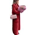 Detail of red oversized long knit cardigan with chunky texture and side pockets - S / Red