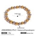 Two-tone silver and gold stainless steel beaded elastic bracelet with 0.8cm diameter beads - Two-tone Large Round Bead Bracelet(JDB2409021-PS-3)