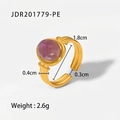 Anello aperto placcato oro 18K con una pietra semipreziosa viola ovale - Anello Aperto in Ametista Ovale / Viola