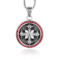 Collana vintage in acciaio al titanio argento con gemma rossa e stella a otto punte - Ciondolo Pietra Rossa + Collana 60cm / Grigio Argento con Zircone Rosso