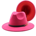 Fuchsia fedora with contrast red interior and black leather band with gold chain - Rose Red and Red