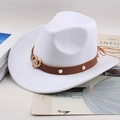White felt fedora hat featuring a brown leather band with heart metal buckle and pearls - One Size 57cm / Heart White