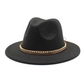 Classic black wide brim fedora hat with braided rope and gold bead chain decoration - M (56-58cm) / Black