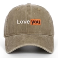 Casquette baseball en coton délavé kaki avec broderie Love You style orange et noir - Kaki