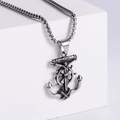 Pendente vintage in acciaio con ancora, timone e crocifisso su collana a catena veneziana - 3.5*60mm / Colore Argento [Con Catena]